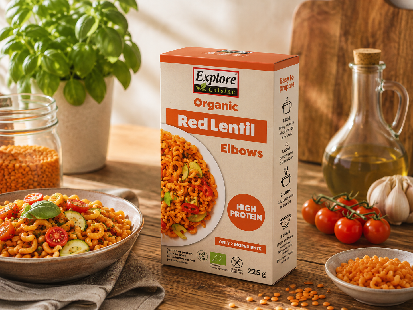 Bezlepkové těstoviny KOLÍNKA z červené čočky BIO veganské 225 g - Explore Cuisine, eshop.celiakarna.cz